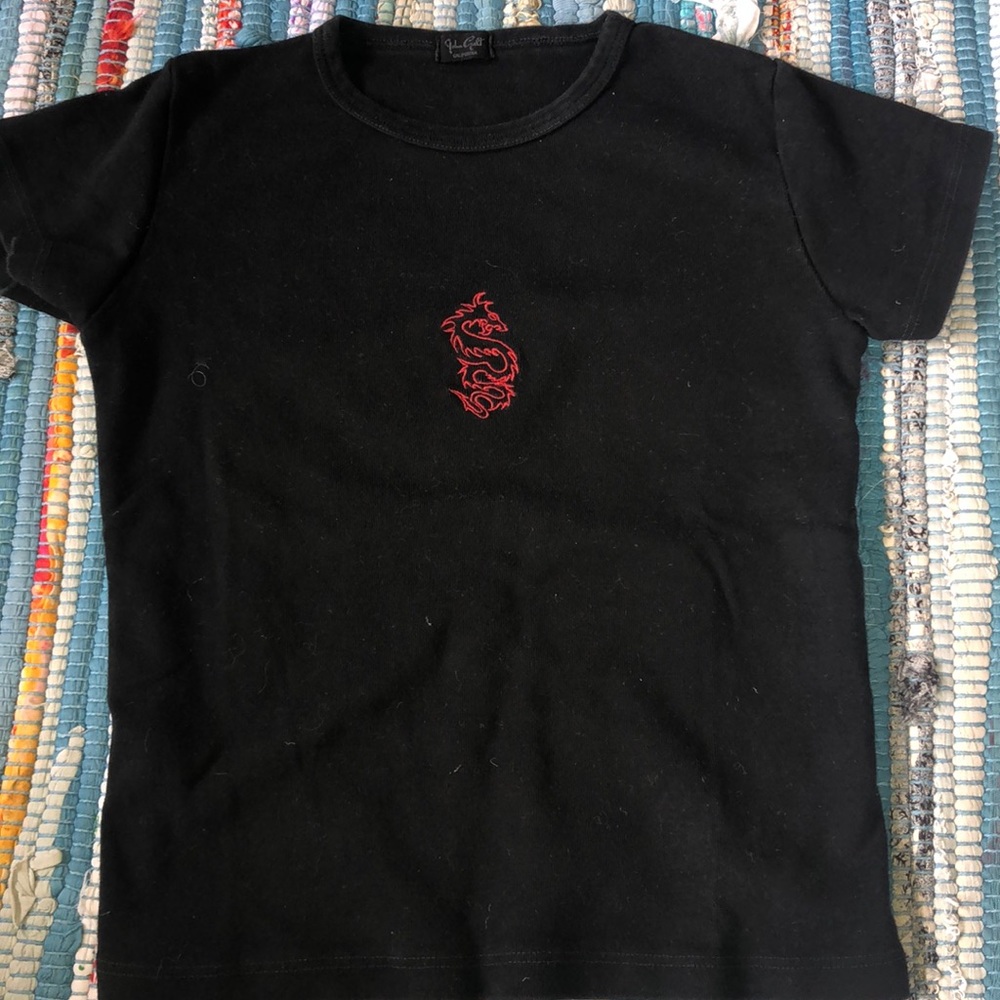 Black top with red embroidered dragon